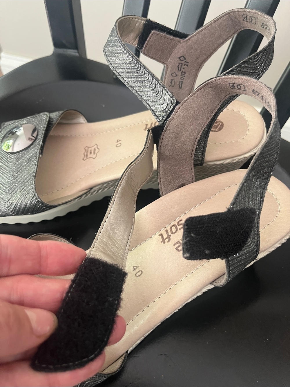 Remonte wedge espadrille Sandals Sz 40 gray, silver, tan European - Picture 5 of 8